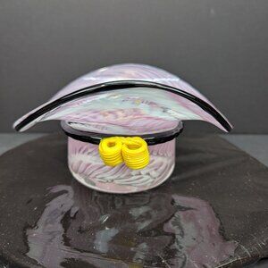 Margies Garden Hand Blown Glass Pink and White with Yellow Flower Planter